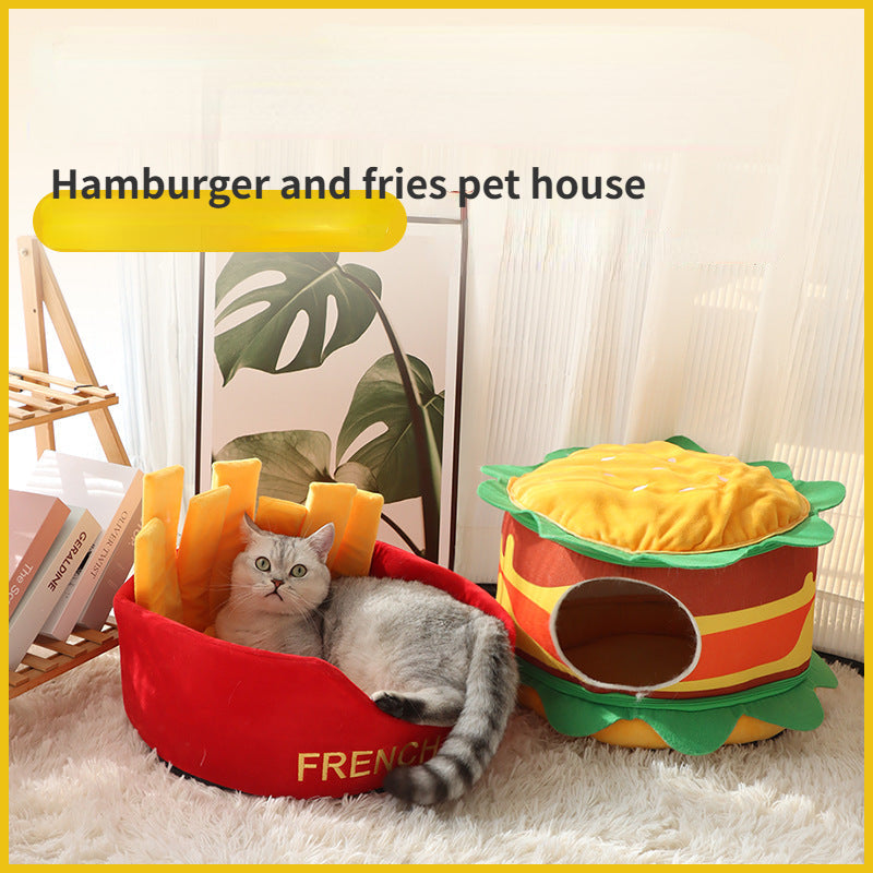 Washable Cartoon Burger Pet Cat Nest Closed Cat Teddy Pet Nest Medium and Small Dog Kennel Universal in All Seasons