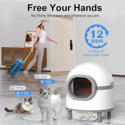 Petwant Smart Self Cleaning Cat Litter Box Tuya App Control Quiet Enclosed Extra Large Auto Cat Litter Toilet for Multiple Cats