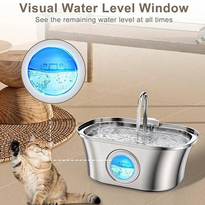 3.2L OEM ODM Visual Window Ultra Quiet Stainless Steel Drinking Water Fountain  for Small Animals Pets Dogs Cats