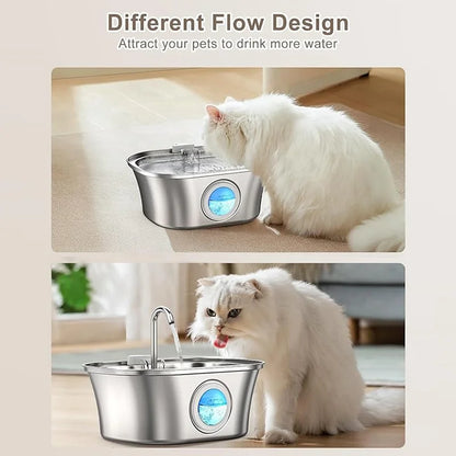 3.2L OEM ODM Visual Window Ultra Quiet Stainless Steel Drinking Water Fountain  for Small Animals Pets Dogs Cats