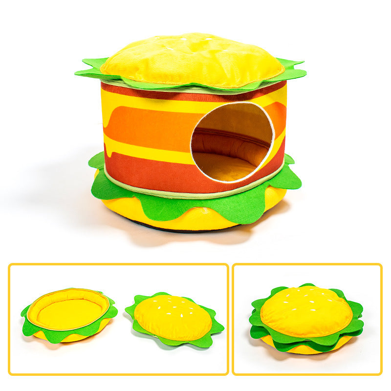 Washable Cartoon Burger Pet Cat Nest Closed Cat Teddy Pet Nest Medium and Small Dog Kennel Universal in All Seasons