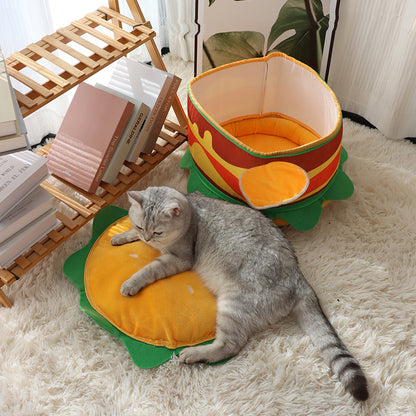 Washable Cartoon Burger Pet Cat Nest Closed Cat Teddy Pet Nest Medium and Small Dog Kennel Universal in All Seasons