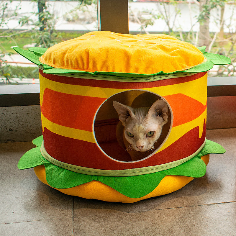 Washable Cartoon Burger Pet Cat Nest Closed Cat Teddy Pet Nest Medium and Small Dog Kennel Universal in All Seasons