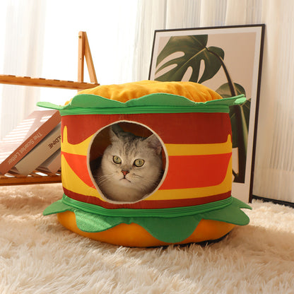 Washable Cartoon Burger Pet Cat Nest Closed Cat Teddy Pet Nest Medium and Small Dog Kennel Universal in All Seasons