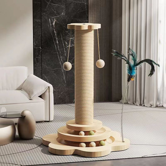 Manufacturer wholesale solid wood turntable cat toy sisal column claw grinder wear-resistant and non-chip pet products are sent on behalf of one piece.